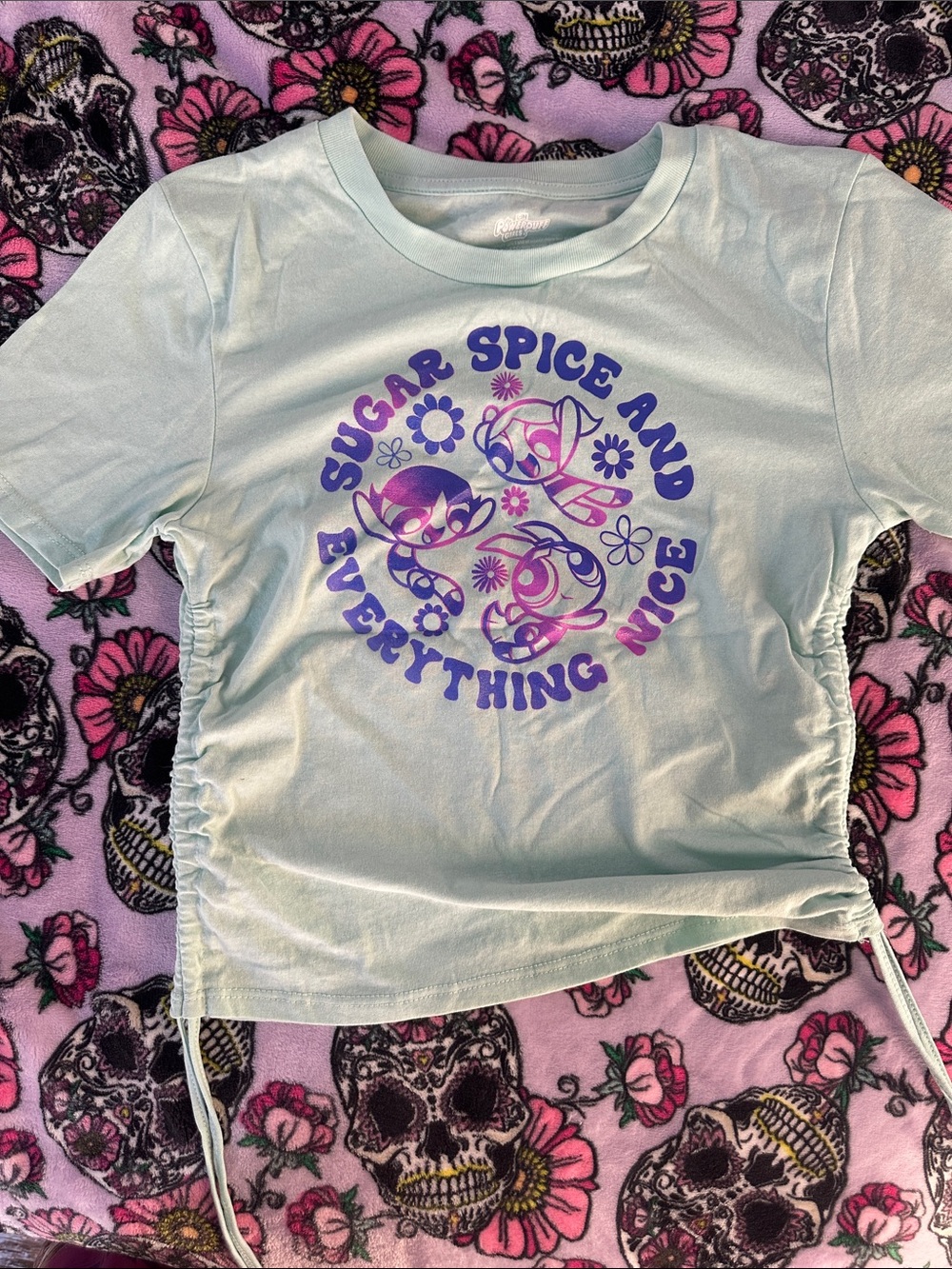 Mint Green Crop Tee with Purple Graphic